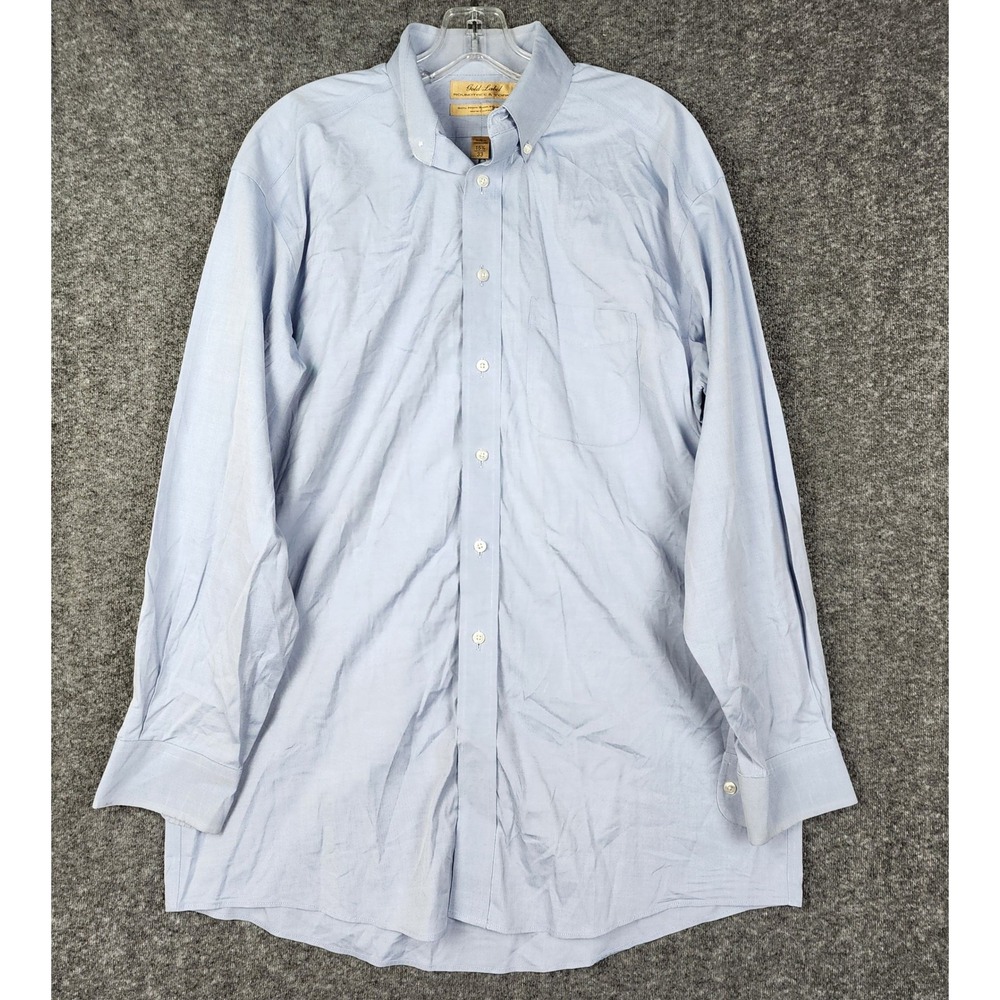 Roundtree & Yorke Dress Shirt Mens 15.5 33 Blue Gold Label Non-Iron Pinpoint
